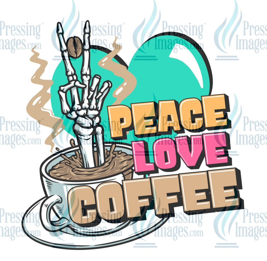 Decal: Peace love coffee skeleton hand