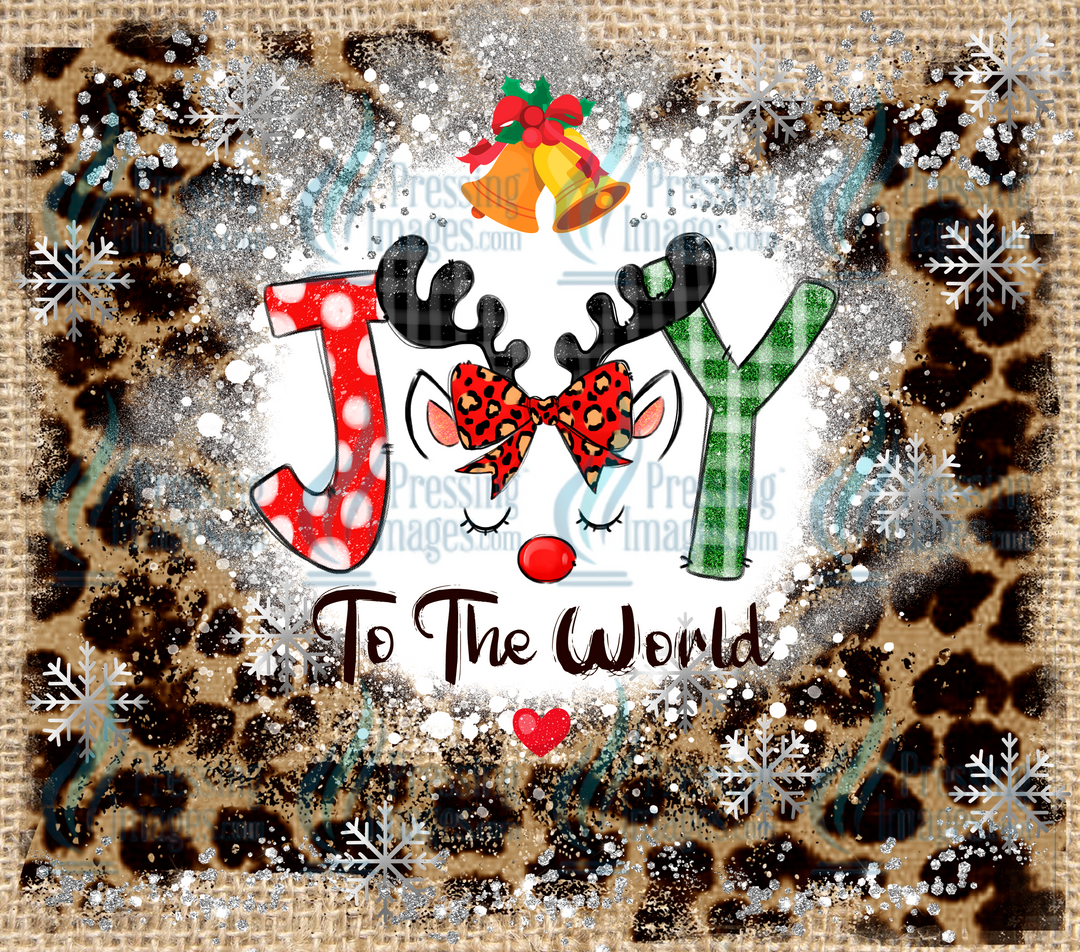 5535 Joy to the World Leopard Cheetah Reindeer Christmas Tumbler Wrap
