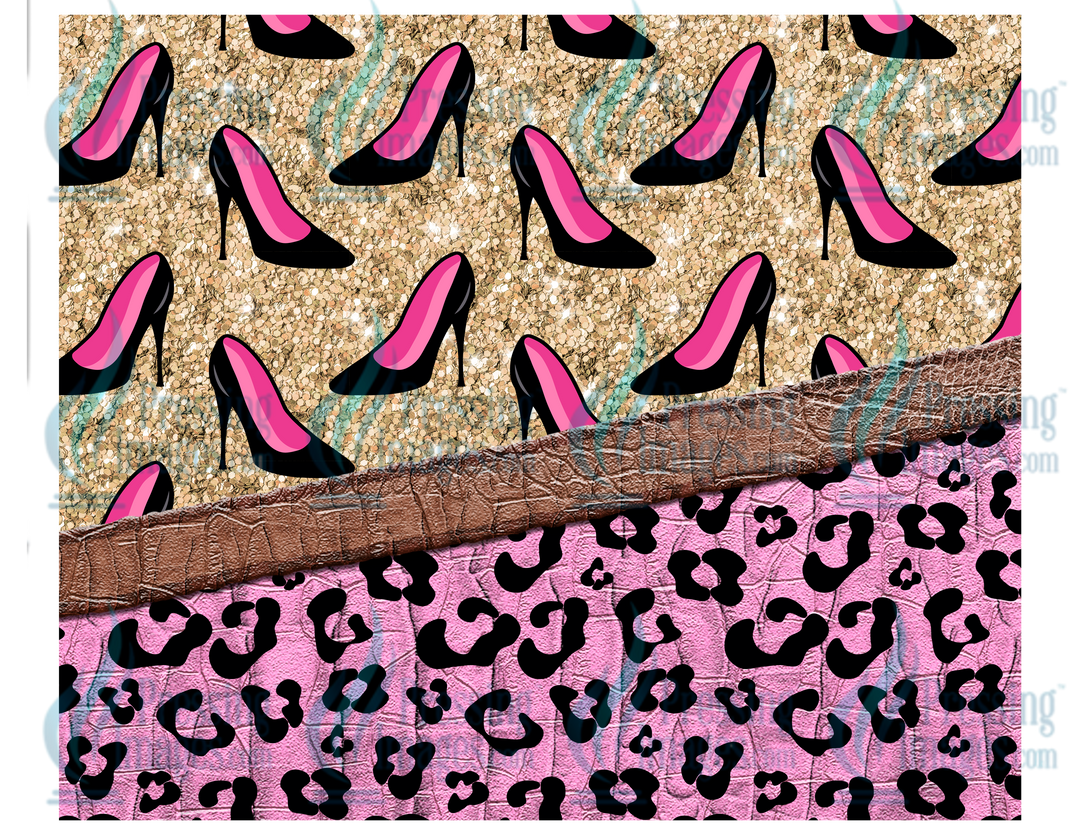 1320 Pink Women Shoes Leopard Leather Tumbler Wrap