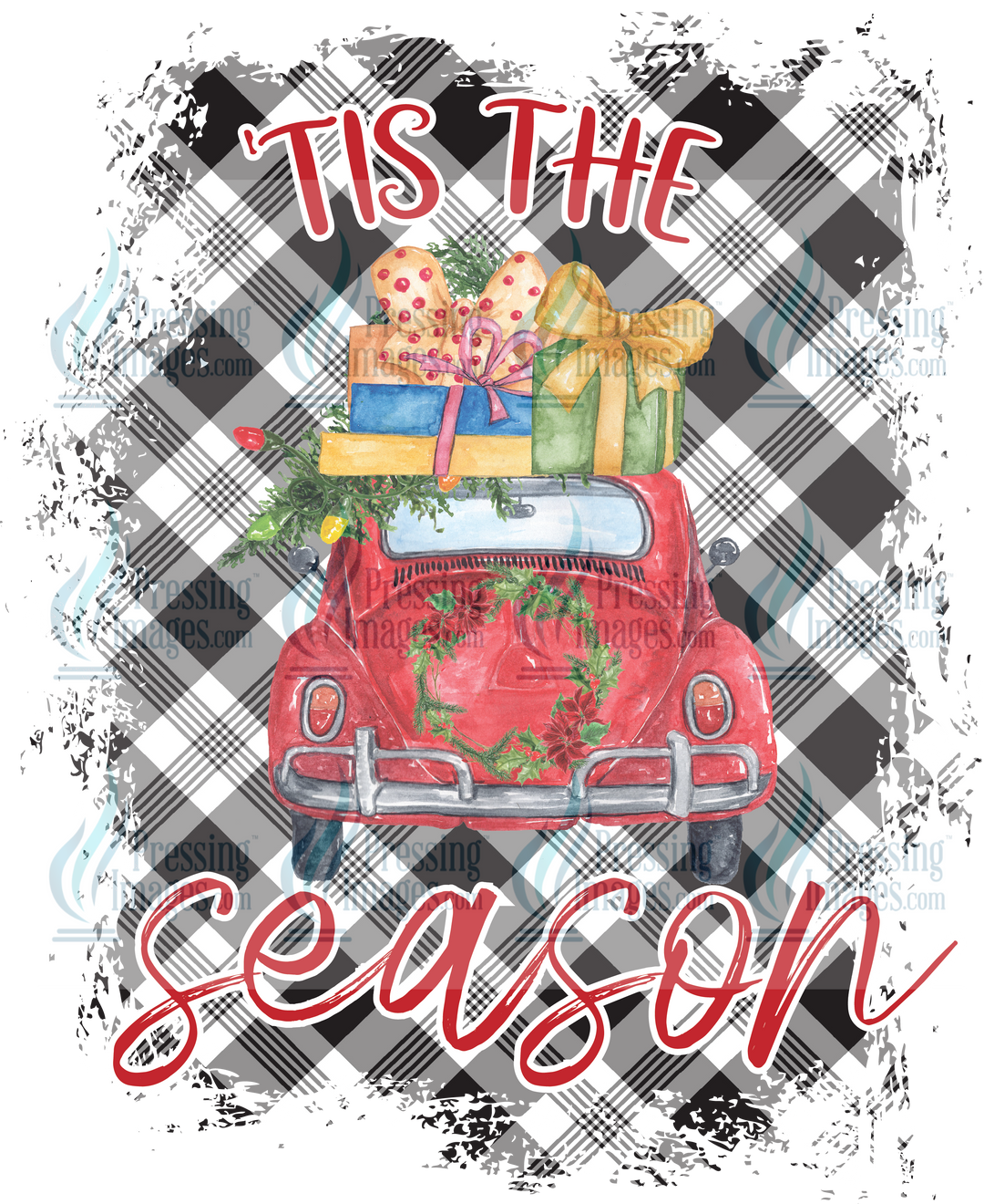 Decal: 1808 Red Car Tis The Season Plaid