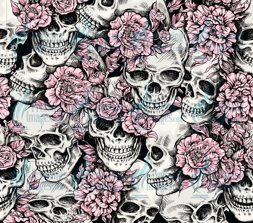 6192 Skull Pink Peony Flower Hand Drawn Gothic Tumbler Wrap