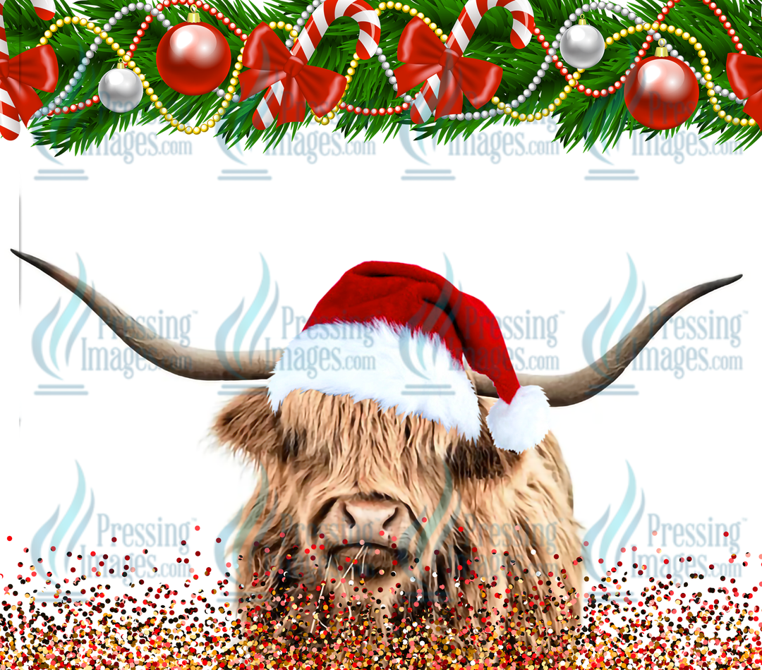 1389 Christmas Highland Cow Santa Tumbler Wrap