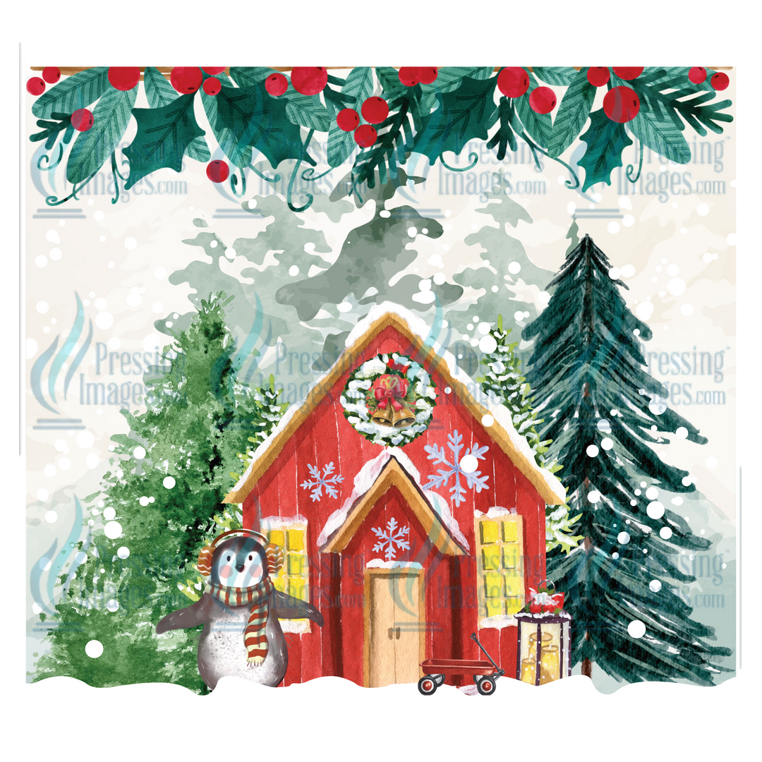 5967 Watercolor Christmas House Tumbler Wrap