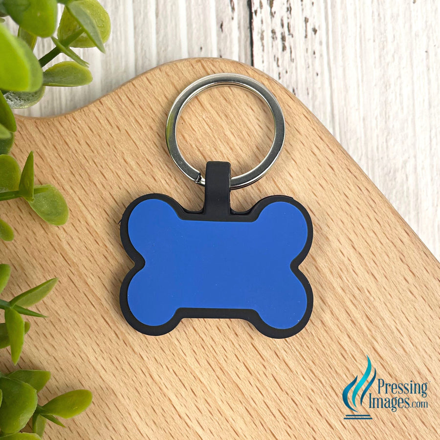 Blue dog bone keychain made of silicone for laser engraving