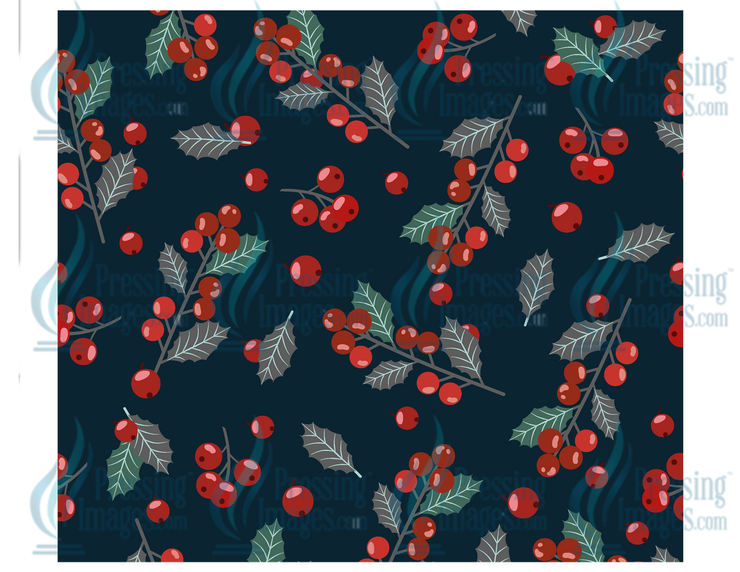 1198 Christmas Holy Berry Blue Tumbler Wrap