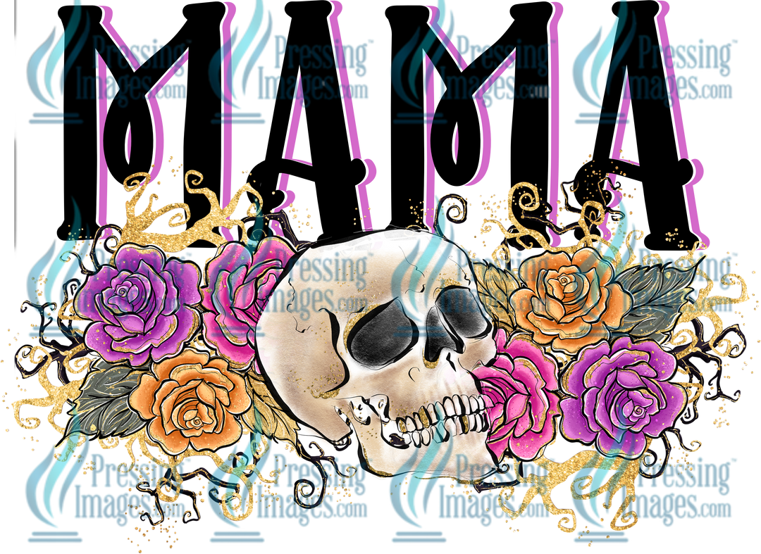 Decal: 1070 Skull With Flowers Mama