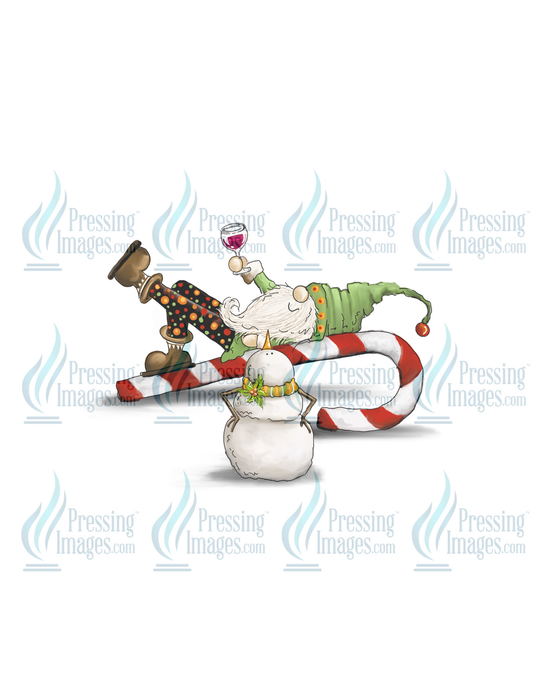 Decal: 1607 Gnome wine candy cane snowman