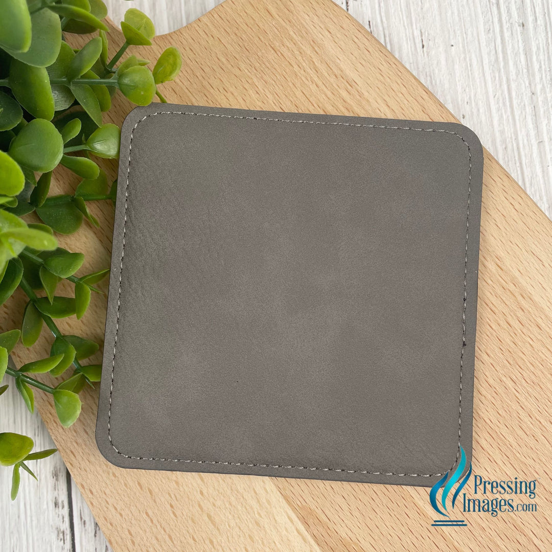 Grey square leather coaster