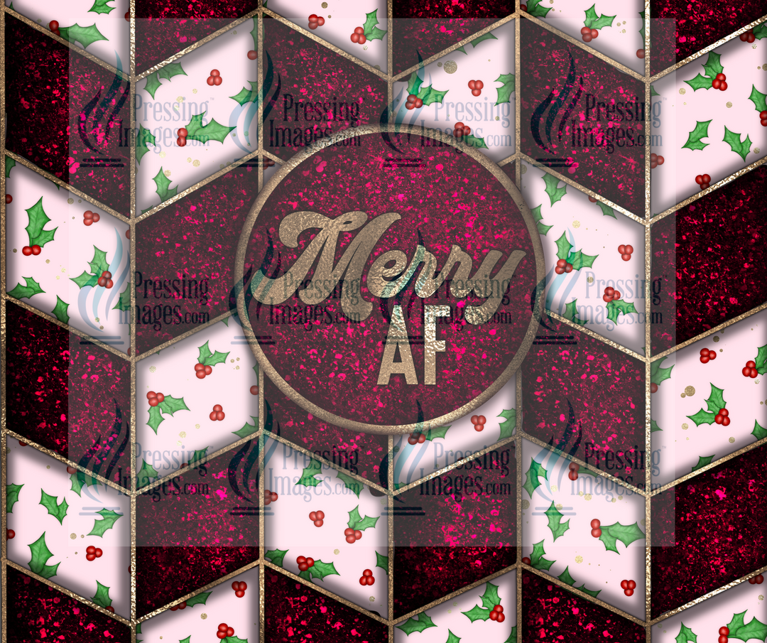 6427 Merry AF Pink holly tangram Tumbler Wrap