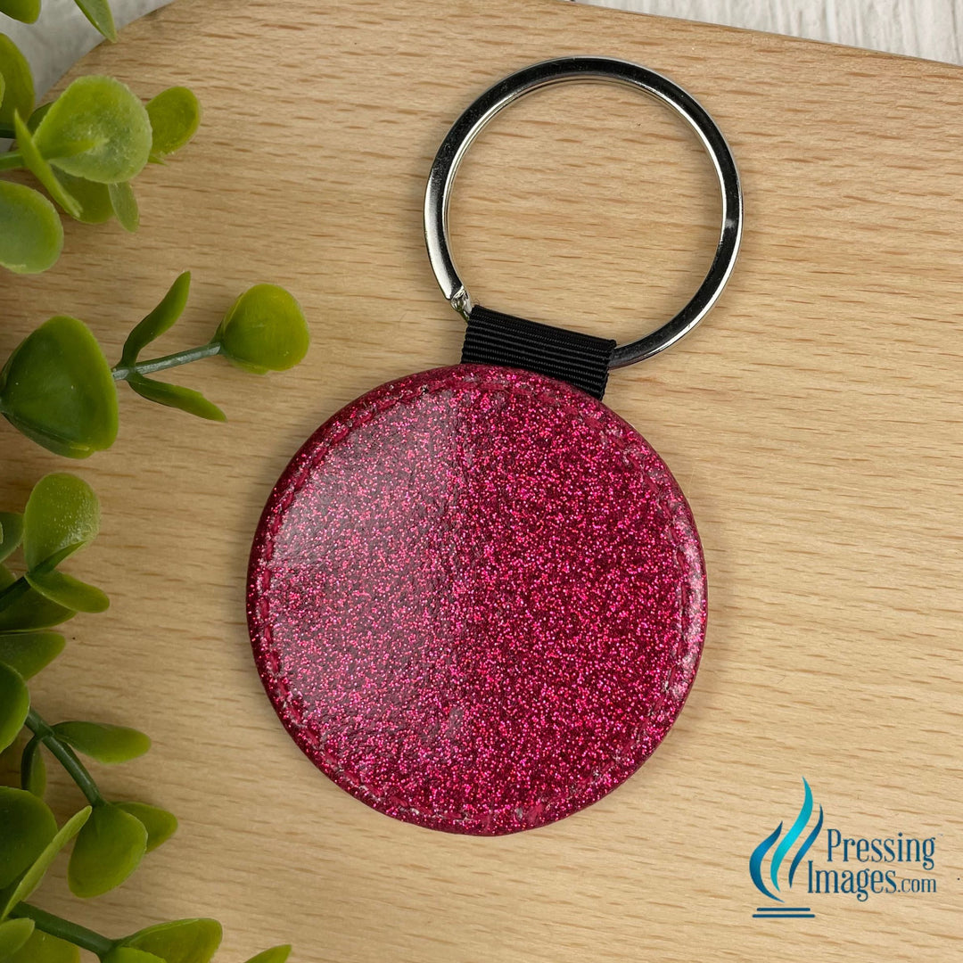 hot pink circle glitter keychain for sublimation