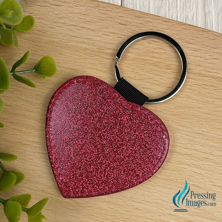 hot pink heart glitter keychain for sublimation