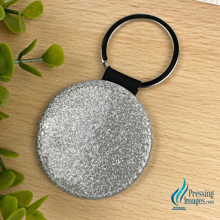 silver glitter circle with white faux leather backing for sublimation 