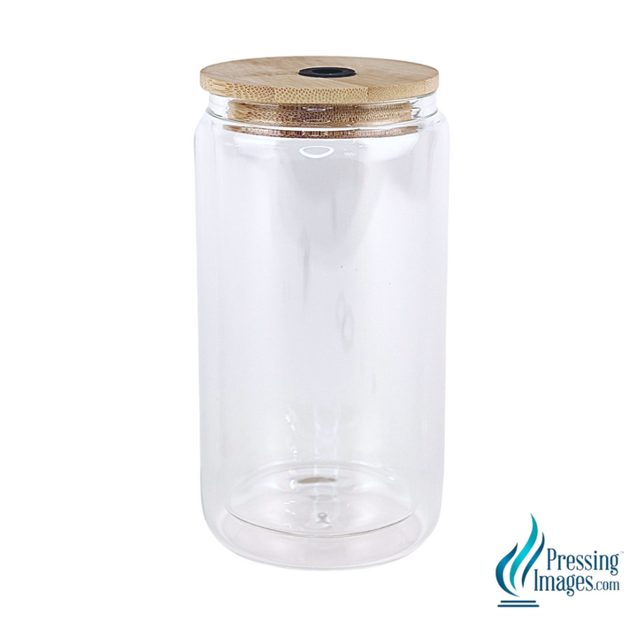Snow globe 16oz Glass with Bamboo Lid Sublimation - 110061